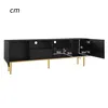 A black TV stand with gold legs is shown against a white background, with dimensions indicated by lines and numbers. Produktbild-Vorschau