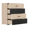 A chest of drawers with four drawers, two in a wood finish and two in a black high-gloss finish. Voir les images du produit