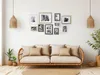 A living room scene featuring a sofa, a gallery wall of framed pictures, and decorative elements. Náhled obrázku produktu