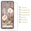 A screen protector is shown on a smartphone, with feature callouts on the right. Produktbild-Vorschau