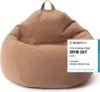 A brown beanbag chair is shown against a white background, with a promotional badge overlayed on the right side. Voir les images du produit