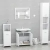 A clean, modern bathroom vanity set with a sink, mirror, and storage cabinets against a tiled wall. Anteprima dell’immagine prodotto