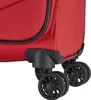 A close-up view of the wheels and bottom corner of a red trolley suitcase. Náhled obrázku produktu