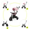A collage of images showing a pink tricycle in different configurations, with a central image of the tricycle. Produktbild-Vorschau