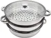 A stainless steel steamer pot with a glass lid, stacked in three layers. Podgląd zdjęcia produktu