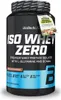 A black plastic container of protein powder with a blue label. Voir les images du produit