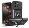 Multiple views of a black smartphone case with a camera cover and ring holder. Produktbild-Vorschau
