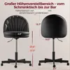 Two views of a black office chair with dimensions indicated. Náhled obrázku produktu