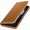 A brown leather flip case for a Samsung Galaxy Z Fold3 phone is shown from a diagonal angle. Produktbild-Vorschau