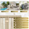 Collage of three outdoor settings (poolside, patio, backyard) and a close-up of woven rope material with feature callouts. Náhľad obrázku produktu
