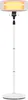 A white electric patio heater on a stand, with the heating element glowing orange and yellow. Produktbild-Vorschau