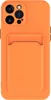 A back view of an orange phone case with a card slot. Produktbild-Vorschau
