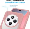Close-up view of a pink phone case with a transparent back, showing the camera module of a phone. Produktbild-Vorschau