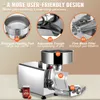 A stainless steel tomato press with callouts highlighting its user-friendly design features. Produktbild-Vorschau