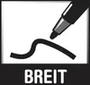 A black marker pen drawing a thick, wavy line on a white background, with the word "BREIT" below. Produktbild-Vorschau