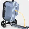 A blue suitcase with a scooter attachment, shown in a partially deployed state. Produktbild-Vorschau