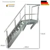 A galvanized steel staircase with a platform and railings, shown against a white background with dimensions indicated. Anteprima dell’immagine prodotto