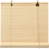 A close-up, front-facing view of a rolled-up bamboo blind against a white background. Voir les images du produit