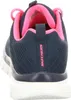 The back view of a navy blue Skechers sneaker with pink accents. Podgląd zdjęcia produktu
