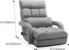 A grey floor chair with dimensions indicated by lines and text. Produktbild-Vorschau