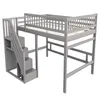 A gray loft bed with stairs and storage. Náhled obrázku produktu