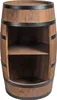 A wooden barrel-shaped shelf unit with metal bands, shown against a white background. Produktbild-Vorschau