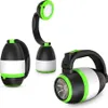 Three different configurations of a portable LED camping light, flashlight, and lantern are displayed against a white background. Produktbild-Vorschau