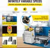 A marketing image showcasing a mini metal lathe with various features highlighted. Produktbild-Vorschau