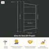 A technical drawing of a shelf bracket with dimensions and icons representing product features. Produktbild-Vorschau