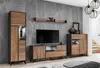 A modern living room set with a TV stand, a tall display cabinet, and a chest of drawers against a leaf-patterned wallpaper. Náhľad obrázku produktu