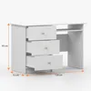 A white desk with three open drawers and measurement indicators. Produktbild-Vorschau