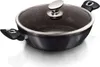 A black pot with a glass lid and silver handles, shown from a diagonal angle on a white background. Produktbild-Vorschau