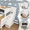A white bunk bed with stairs and storage compartments, decorated with clouds and hot air balloons on a light blue wall. Produktbild-Vorschau