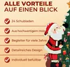 A graphic with text listing the benefits of a Christmas advent calendar, alongside an illustration of Santa Claus and a Christmas tree advent calendar. Produktbild-Vorschau
