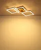 A modern ceiling light fixture with three interconnected square frames, illuminated by warm LED lights, mounted on a ceiling. Produktbild-Vorschau