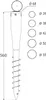 A technical drawing of a ground screw with dimensions and various diameter options shown. Produktbild-Vorschau