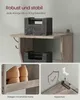 A collage of images showing a narrow shoe rack with multiple shelves. The top section demonstrates its stability with weights on the shelves. The bottom left shows shoes on the shelves, and the bottom right illustrates an anti-tip mechanism. Produktbild-Vorschau
