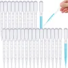 A collection of clear plastic transfer pipettes with volume markings, some containing blue liquid. Produktbild-Vorschau