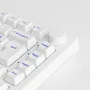 A close-up, angled view of a white mechanical keyboard on a white background. Produktbild-Vorschau