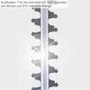 A close-up view of the cutting blades of a hedge trimmer, with text describing its features. Produktbild-Vorschau