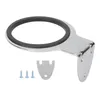 A chrome hairdryer holder with a black rubber ring and mounting hardware on a white background. Anteprima dell’immagine prodotto