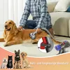 A person grooming a golden retriever with a vacuum attachment, with other dogs shown in a smaller inset. Produktbild-Vorschau