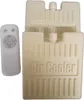 A cream-colored air cooler ice pack and a white remote control are displayed against a white background. Produktbild-Vorschau