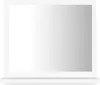 A white mirror with a white frame is shown on a white shelf against a white background. Produktbild-Vorschau