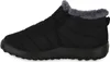A side view of a black winter bootie with gray faux fur lining. Produktbild-Vorschau