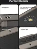 A collage of four close-up images highlighting different features of a black and gray speaker. Podgląd zdjęcia produktu