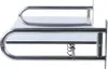 A side view of a stainless steel microwave shelf with hooks. Podgląd zdjęcia produktu