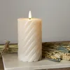 LED Stumpenkerze SWIRL - Echtwachs - warmweiße 3D Flamme - 15cm - Batterie - Timer - beige Produktbild-Vorschau