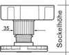 A technical drawing of an adjustable furniture foot with dimensions indicated. Produktbild-Vorschau