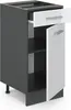 A 3D rendering of a kitchen base cabinet with a drawer and a door. Produktbild-Vorschau